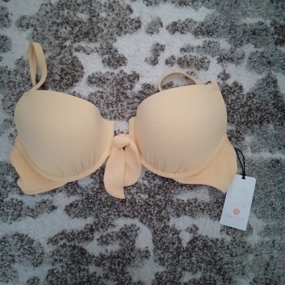 Shade & Shore Women's Pale Yellow Bow Tie Front Swim Top, Size 36B